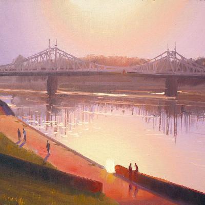 Старый мост на закате — картина маслом на холсте