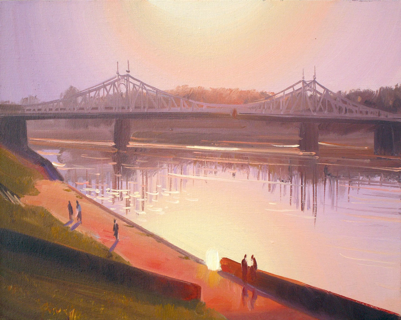 Старый мост на закате — картина маслом на холсте