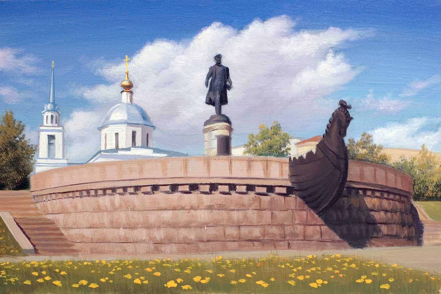 Тверь, памятник А. Никитину — картина маслом на холсте