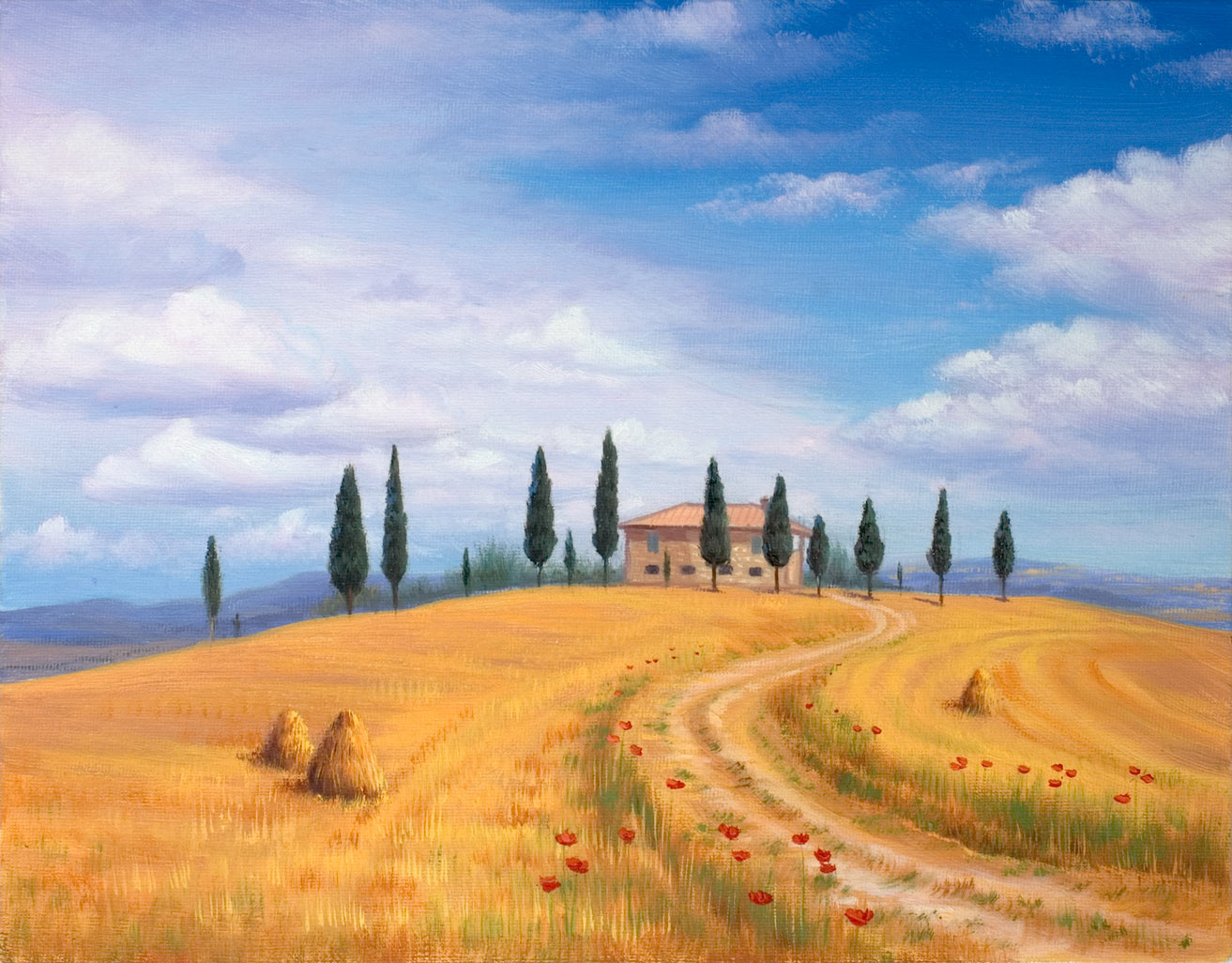 Италия. Сельский пейзаж — картина маслом на холсте
