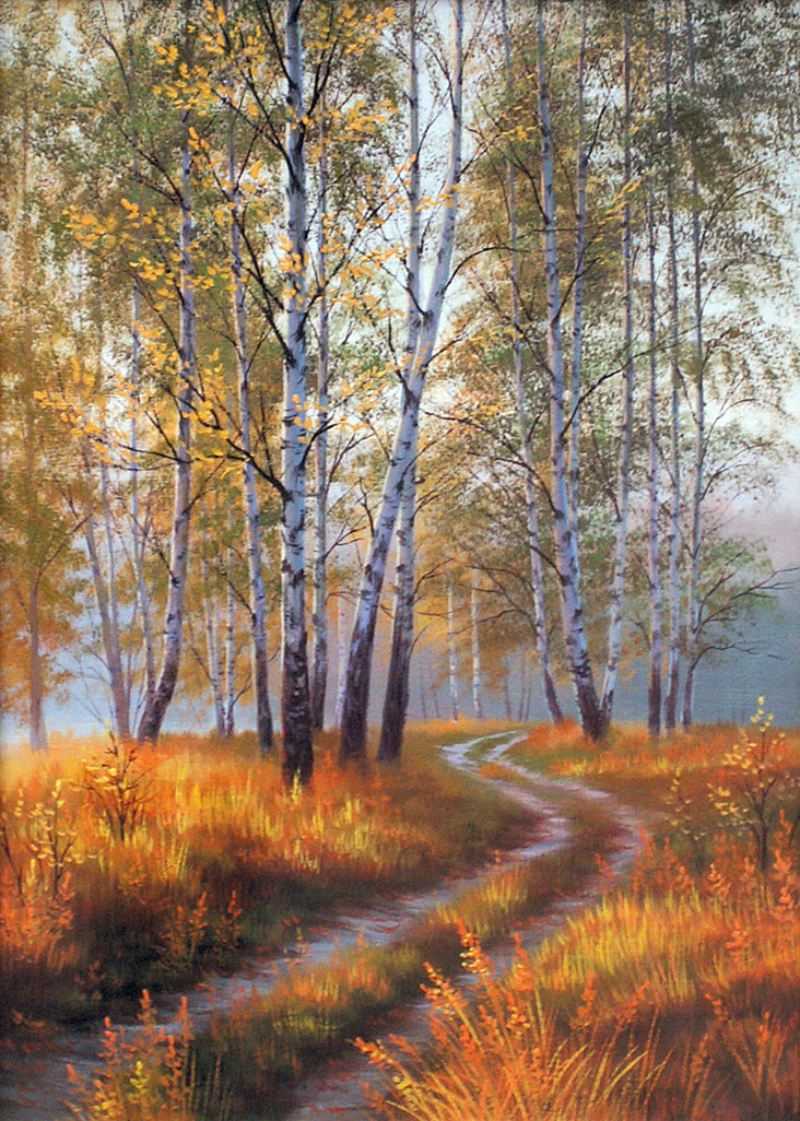 Осенний пейзаж — живопись маслом на холсте