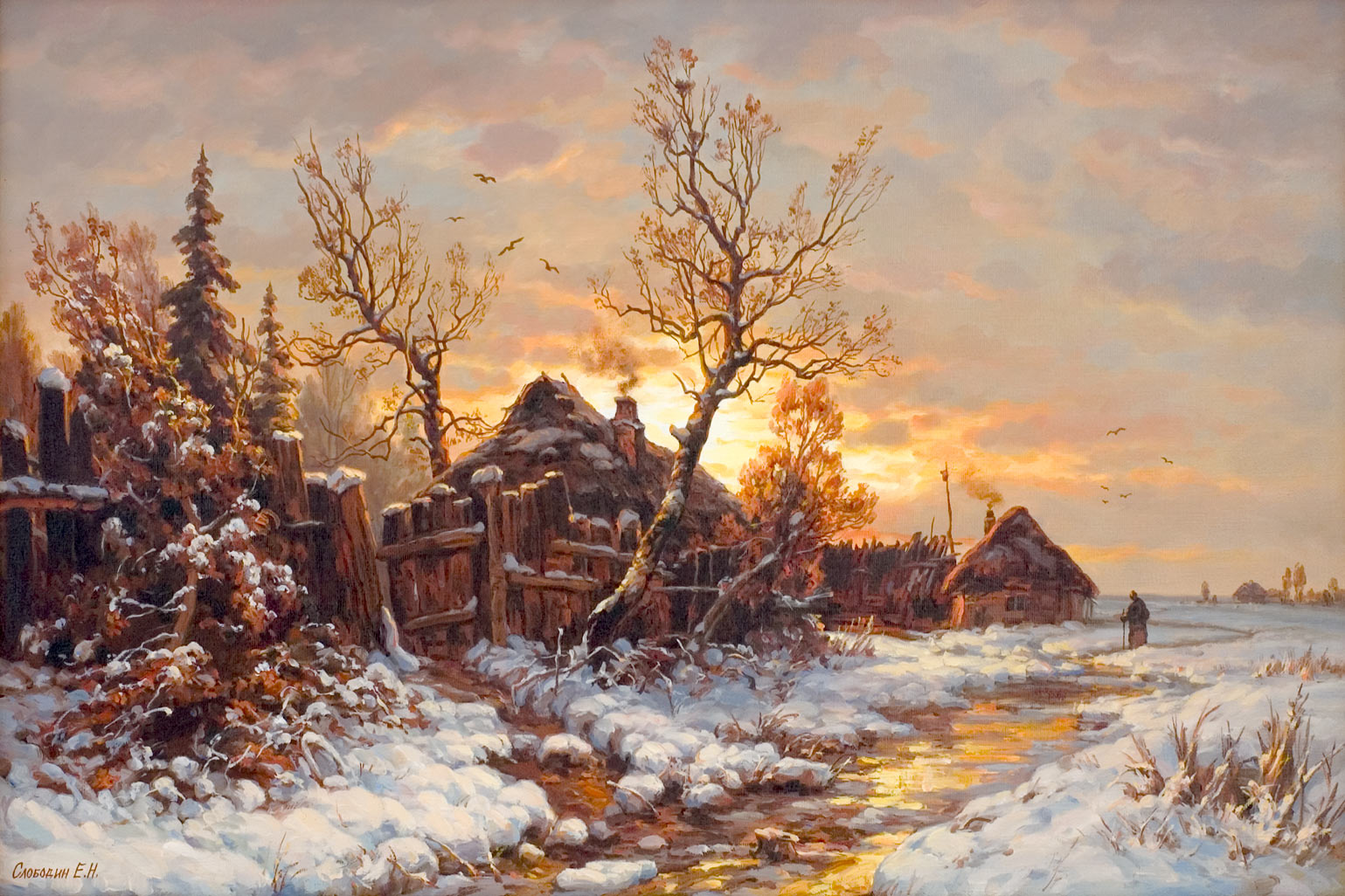 Зимний пейзаж — картина маслом на холсте