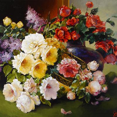 Натюрморт с цветами — картина маслом на холсте