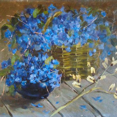 Букет цветов незабудки — картина маслом на холсте
