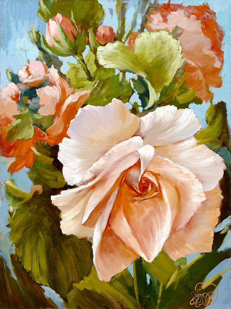 Цветок розы — фэнтези-картина маслом на холсте